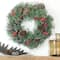 24" Glittered Artificial Boxwood Pine Cones & Red Berry Wreath, Unlit